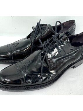 $655 BARRACUDA Black Patent Leather Wingtip Oxford Lace Up Shoes Sz 40 Sz 7.5